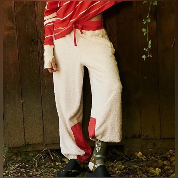 FP Movement by Free People Pants - Free People MOVEMENT Cuddle Up Jogger Pants NWT Ivory Cherry Red